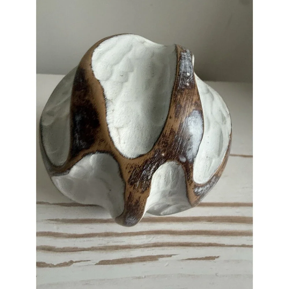 ✿ Mango Wood Decorative Sphere Hand Carved White Brown Boho Home Decor